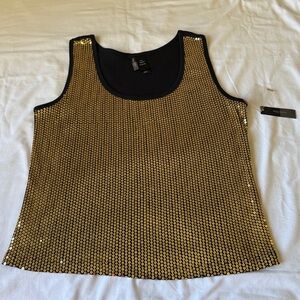 Bisou Bisou Gold Sequin Tank with Black Trim 100% Cotton!!!